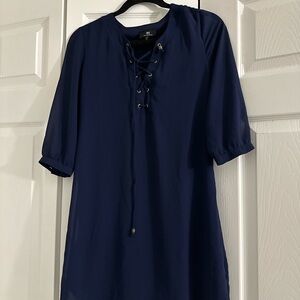 Navy Blue Lace-Up Blouse
